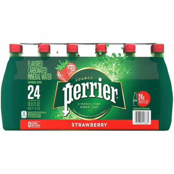 Perrier Strawberry Flavored Sparkling Water, 16.9 FL OZ Bottles, 24 Pack, Zero Calories
