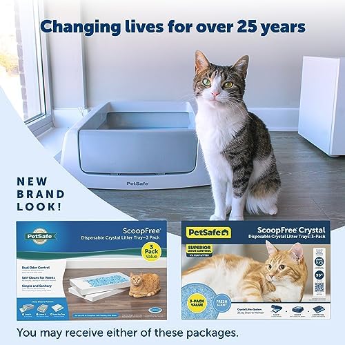 PetSafe ScoopFree Crystal Cat Litter Tray Refills – Fresh Scent  3-Pack – Disposable Tray – Includes Leak Protection & Low Tracking Litter – Absorbs Odors On Contact