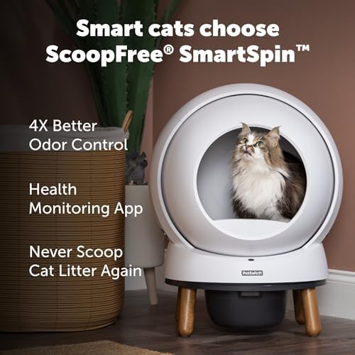 PetSafe ScoopFree SmartSpin Automatic Self-Cleaning Cat Litter Box – Advanced Odor Control – App Controlled with Health Monitoring – Works with Any Litter – Up to 2 Weeks of Hands-Free Cleaning