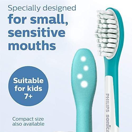 Philips Sonicare for Kids 7+ Genuine Replacement Toothbrush Heads  2 Brush Heads  Turquoise and White  Standard  HX6042/94