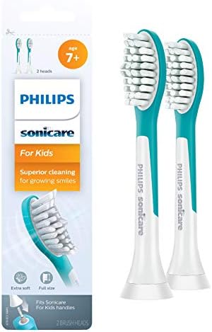 Philips Sonicare for Kids 7+ Genuine Replacement Toothbrush Heads 2 Brush Heads Turquoise and White Standard HX6042/94