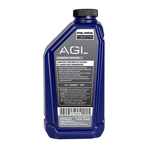 Polaris AGL Transmission Fluid and Gearcase Lubricant Full Synthetic for Off Road Vehicles with 4 Stroke Engine  Motor Oils for ATV UTV SxS Maintenance  1 Quart  Qty 1-2878068
