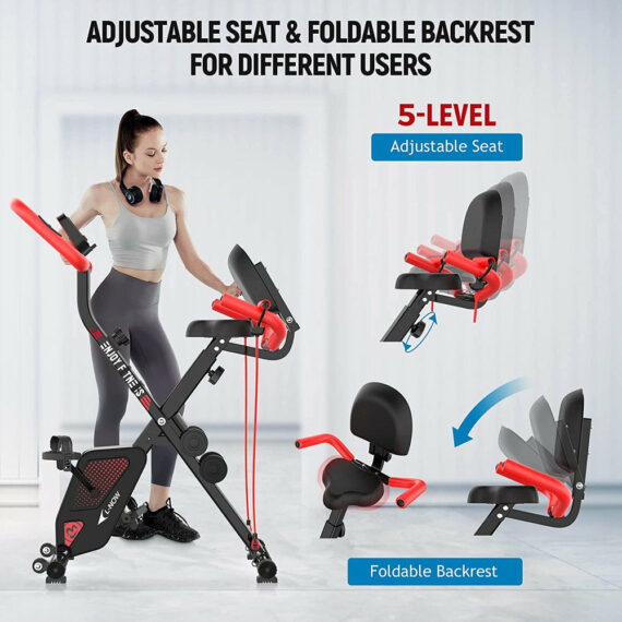 Pooboo X819 Foldable Exercise Bike, 8-Level Magnetic Resistance, LCD Monitor, 300-350lb Capacity, Indoor Cycling Fitness Equipment