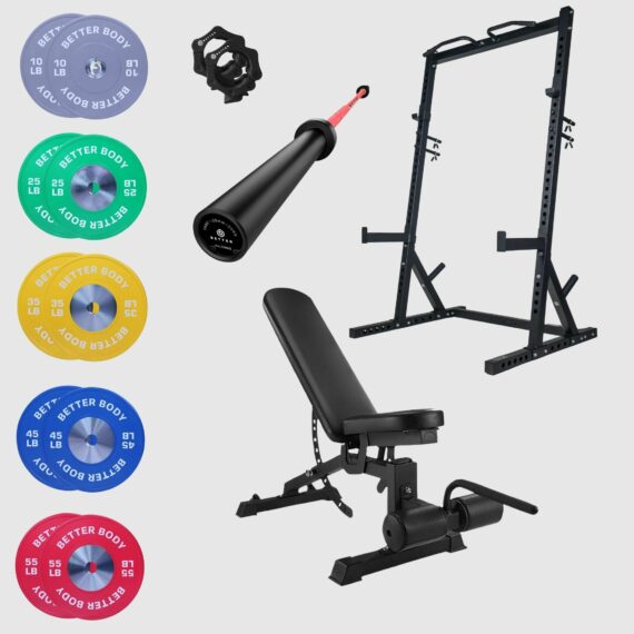Power Bundle with Incline Squat Rack | 10-55lbs Competition Plates