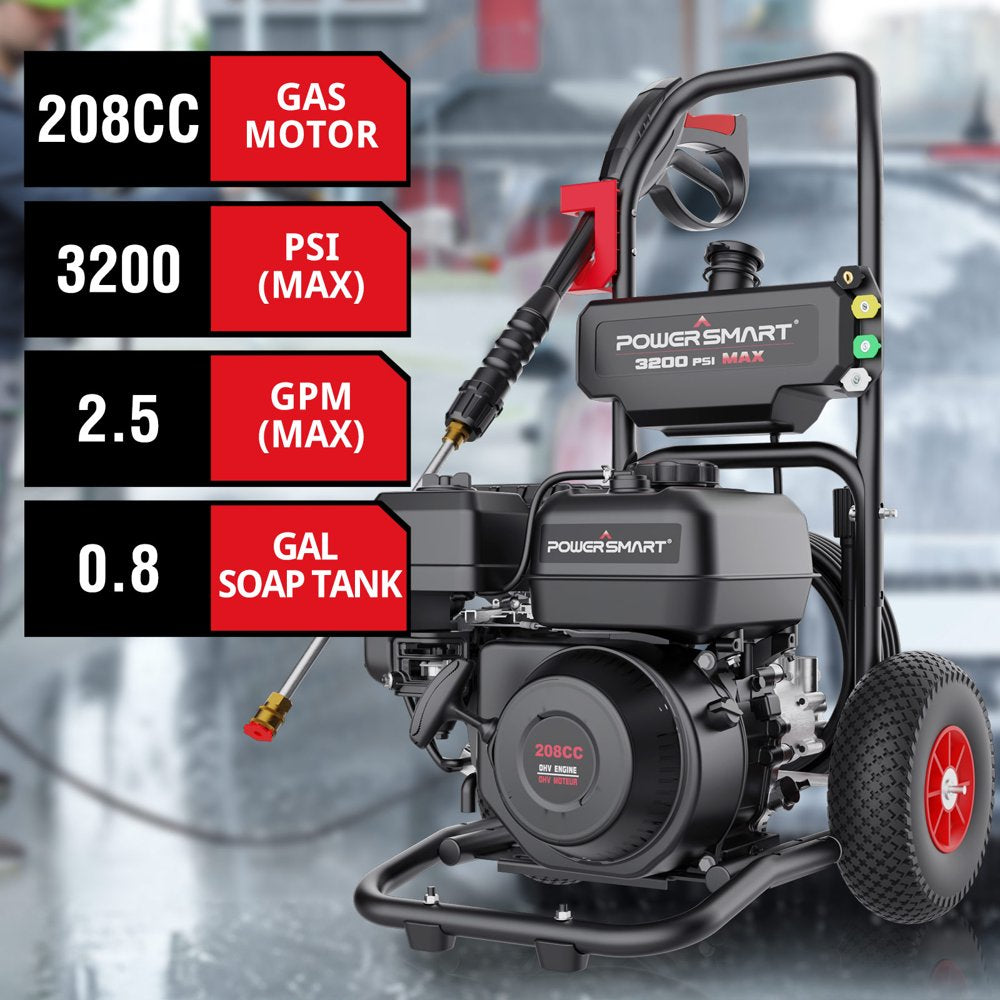 PowerSmart 3200PSI Gas Pressure Washer with 5 Nozzles & Soap Tank