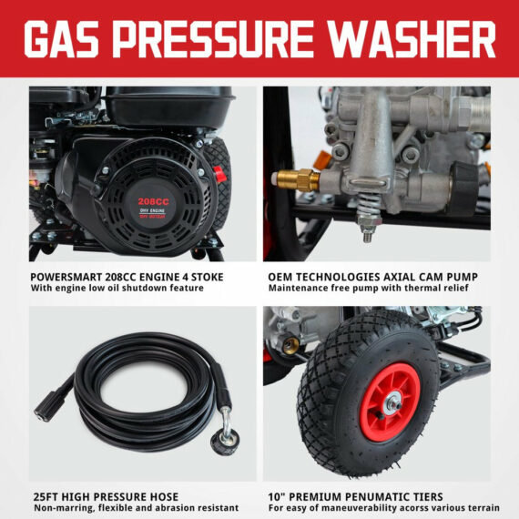 PowerSmart 3200PSI Gas Pressure Washer with 5 Nozzles & Soap Tank