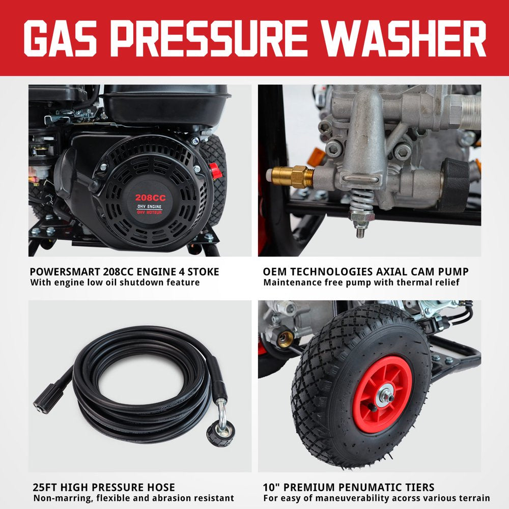 PowerSmart 3200PSI Gas Pressure Washer with 5 Nozzles & Soap Tank