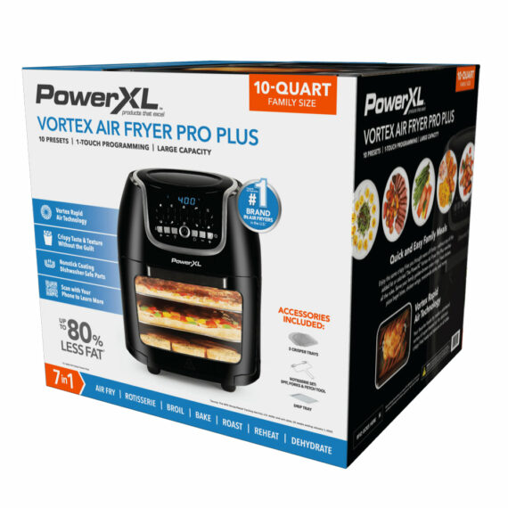 PowerXL Vortex Air Fryer Pro Plus, 10 Quart, 1700W, Black, Rapid Air Circulation, Multi-Function