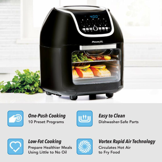 PowerXL Vortex Air Fryer Pro Plus, 10 Quart, 1700W, Black, Rapid Air Circulation, Multi-Function