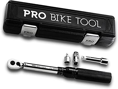 PRO BIKE TOOL 3/8 Inch Drive Click Torque Wrench Set  10 to 60 Nm – Bicycle Maintenance Kit for Road & Mountain Bikes - Motorcycle Multitool - 1/2" & 1/4" Adapters  Extension Bar and Storage Box