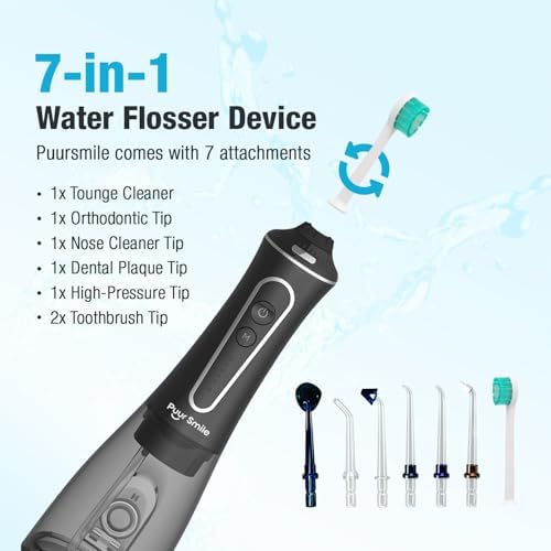 Professional Water Flosser – Advanced Dental Care for a Healthier Mouth  Gum  and Teeth – IPX7 Waterproof Oral Irrigator | 7 Replacement Tips  Travel-Friendly  Rechargeable – Oral Hygiene
