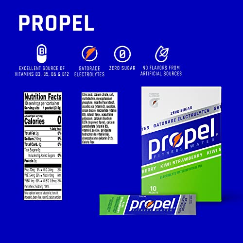 Propel Powder Packets  Kiwi Strawberry With Electrolytes  Vitamins and No Sugar  Pack of 12  10 Packets each  Total 120 packets (Packaging May Vary)
