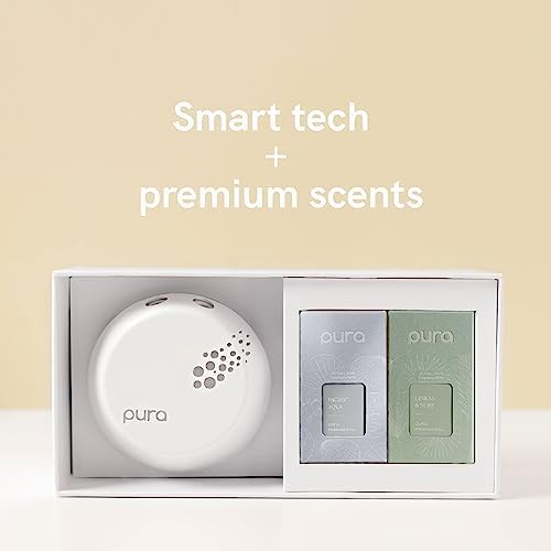 Pura - Smart Home Fragrance Device Starter Set V3 - Scent Diffuser for Homes  Bedrooms & Living Rooms - Includes Fragrance Aroma Diffuser & Two Fragrances - Linens & Surf and Pacific Aqua