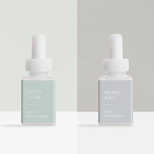 Pura – Smart Home Fragrance Device Starter Set V3 – Scent Diffuser for Homes  Bedrooms & Living Rooms – Includes Fragrance Aroma Diffuser & Two Fragrances – Linens & Surf and Pacific Aqua