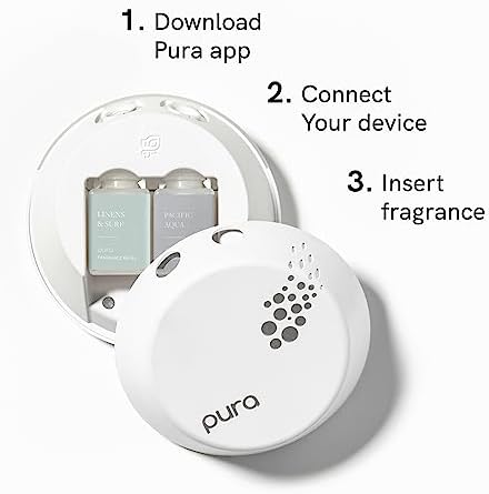 Pura - Smart Home Fragrance Device Starter Set V3 - Scent Diffuser for Homes  Bedrooms & Living Rooms - Includes Fragrance Aroma Diffuser & Two Fragrances - Linens & Surf and Pacific Aqua