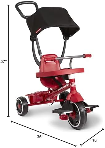 Radio Flyer Pedal & Push 4-in-1 Stroll ' N Trike®  Red Tricycle  for Toddlers Ages 1-5 (Amazon Exclusive)  Toddler Bike Large