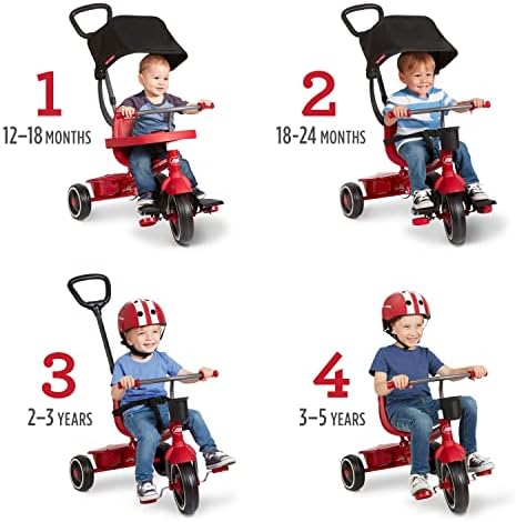 Radio Flyer Pedal & Push 4-in-1 Stroll ‘ N Trike®  Red Tricycle  for Toddlers Ages 1-5 (Amazon Exclusive)  Toddler Bike Large