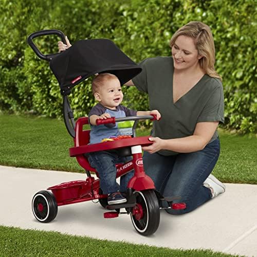 Radio Flyer Pedal & Push 4-in-1 Stroll ' N Trike®  Red Tricycle  for Toddlers Ages 1-5 (Amazon Exclusive)  Toddler Bike Large