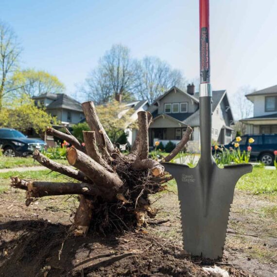 Radius Garden Root Slayer XL Shovel, 57.5 in, Carbon Steel Blade, Fiberglass Handle, Heavy-Duty Gardening Tool