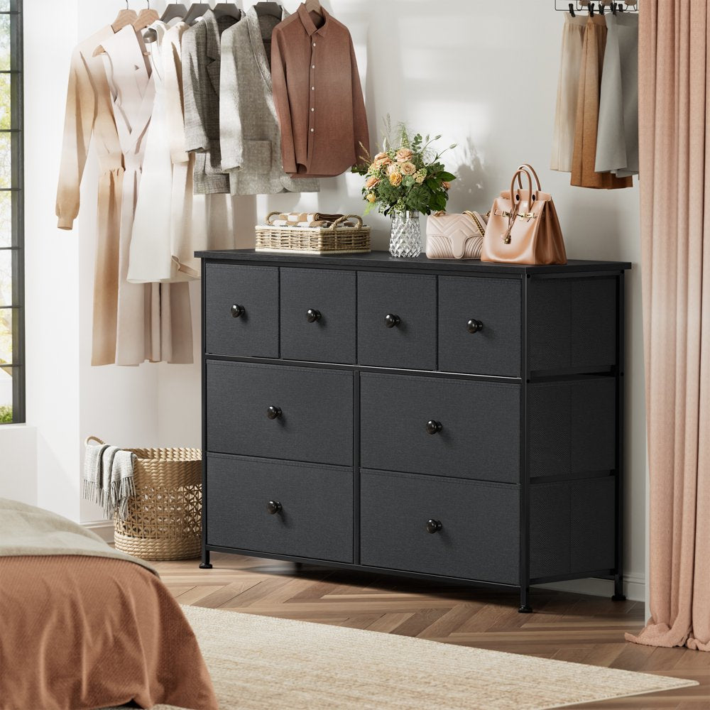 REAHOME 8 Drawer Dresser, Modern Bedroom Chest with Sturdy Steel Frame and Fabric Drawers, Dark Gray