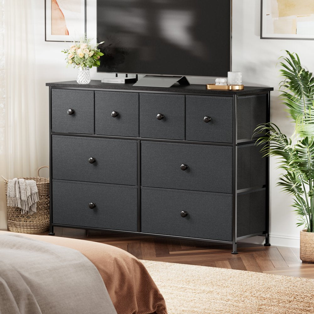 REAHOME 8 Drawer Dresser, Modern Bedroom Chest with Sturdy Steel Frame and Fabric Drawers, Dark Gray