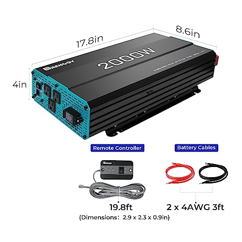 Renogy 2000W Pure Sine Wave Inverter 12V DC to 120V AC Converter for Home, RV