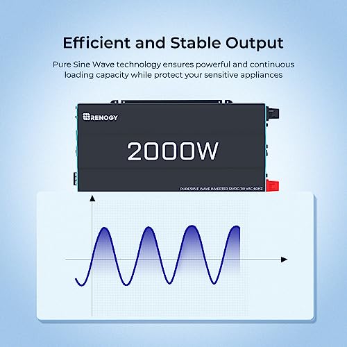 Renogy 2000W Pure Sine Wave Inverter 12V DC to 120V AC Converter for Home, RV