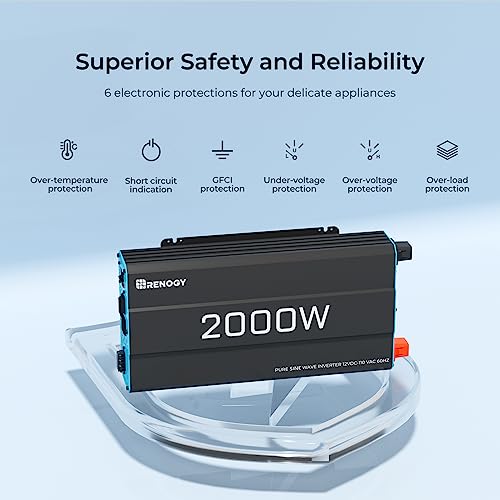 Renogy 2000W Pure Sine Wave Inverter 12V DC to 120V AC Converter for Home, RV