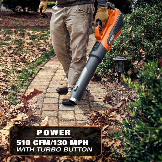 RIDGID 18V Brushless Cordless Leaf Blower, 510 CFM, 130 MPH, with 6.0Ah Battery & Charger