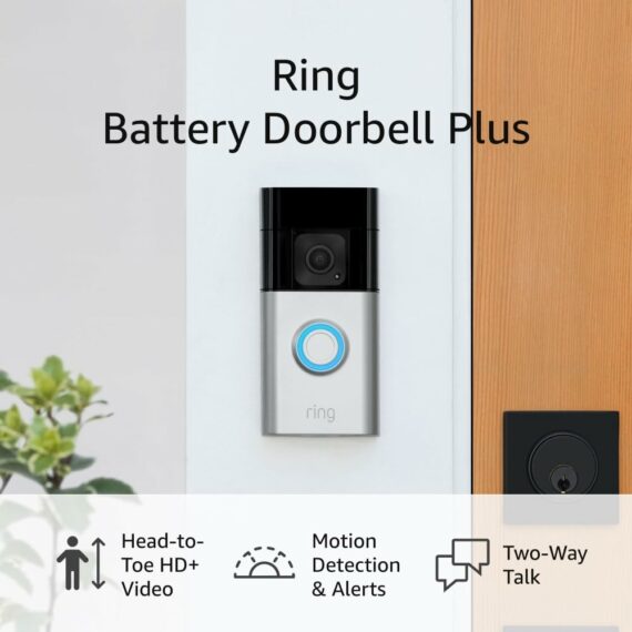 Ring Battery Doorbell Plus - 1536p HD+ Video, Motion Detection, Two-Way Talk, Color Night Vision, Alexa Compatible