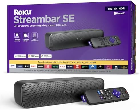 Roku Streambar SE | 2-in-1 TV Soundbar with Built-in 4K/HD/HDR Streaming  Premium Speakers  & Enhanced Speech Clarity for Crisp  Clear Dialogue - Quick Guided Simple Setup