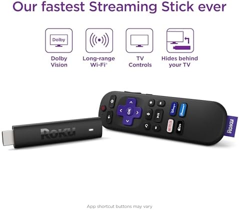 Roku Streaming Stick 4K | Portable Roku Streaming Device 4K/HDR/Dolby Vision  Roku Voice Remote  Free & Live TV