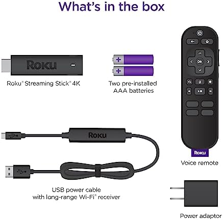 Roku Streaming Stick 4K | Portable Roku Streaming Device 4K/HDR/Dolby Vision  Roku Voice Remote  Free & Live TV