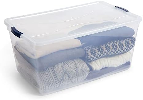 Rubbermaid Cleverstore Clear 95 Qt  4-Pack  Made in USA  Stackable Large Clear Storage Bins with Lids  See-Through Plastic Storage  with Latching Lids  BPA-Free