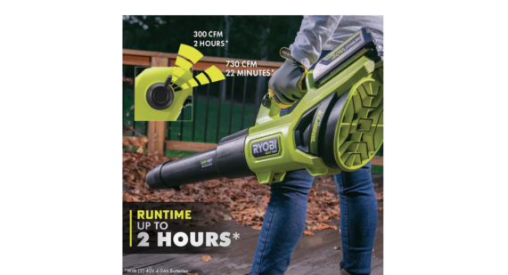 RYOBI 40V HP Brushless Whisper Series Leaf Blower, 730 CFM, 190 MPH, Cordless, Includes 2x 4.0 Ah Batteries & Charger, Quiet 57 dB