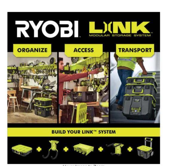 RYOBI LINK Modular Storage Set: Rolling, Medium & Standard Tool Boxes, Impact Resistant, IP65 Rated, Green