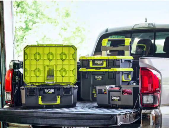 RYOBI LINK Modular Storage Set: Rolling, Medium & Standard Tool Boxes, Impact Resistant, IP65 Rated, Green