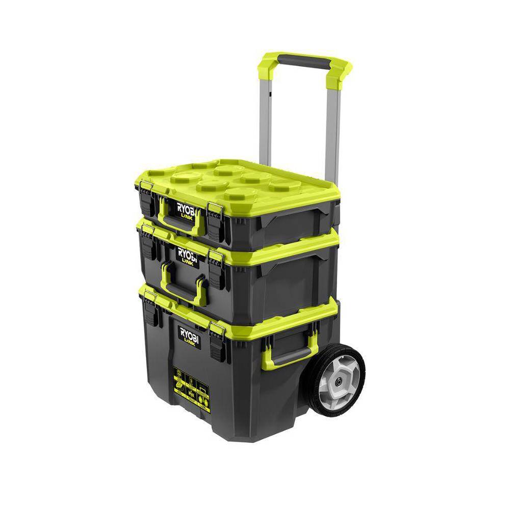 RYOBI LINK Modular Storage Set: Rolling, Medium & Standard Tool Boxes, Impact Resistant, IP65 Rated, Green