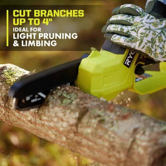 RYOBI ONE+ 18V 6" Cordless Pruning Chainsaw Tool Only - Compact, Tool-less Tensioning, Oil-Free, 3-Year Warranty