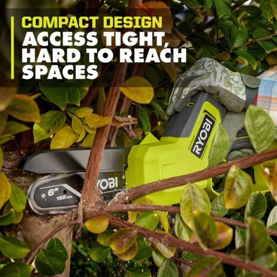 RYOBI ONE+ 18V 6" Cordless Pruning Chainsaw Tool Only - Compact, Tool-less Tensioning, Oil-Free, 3-Year Warranty