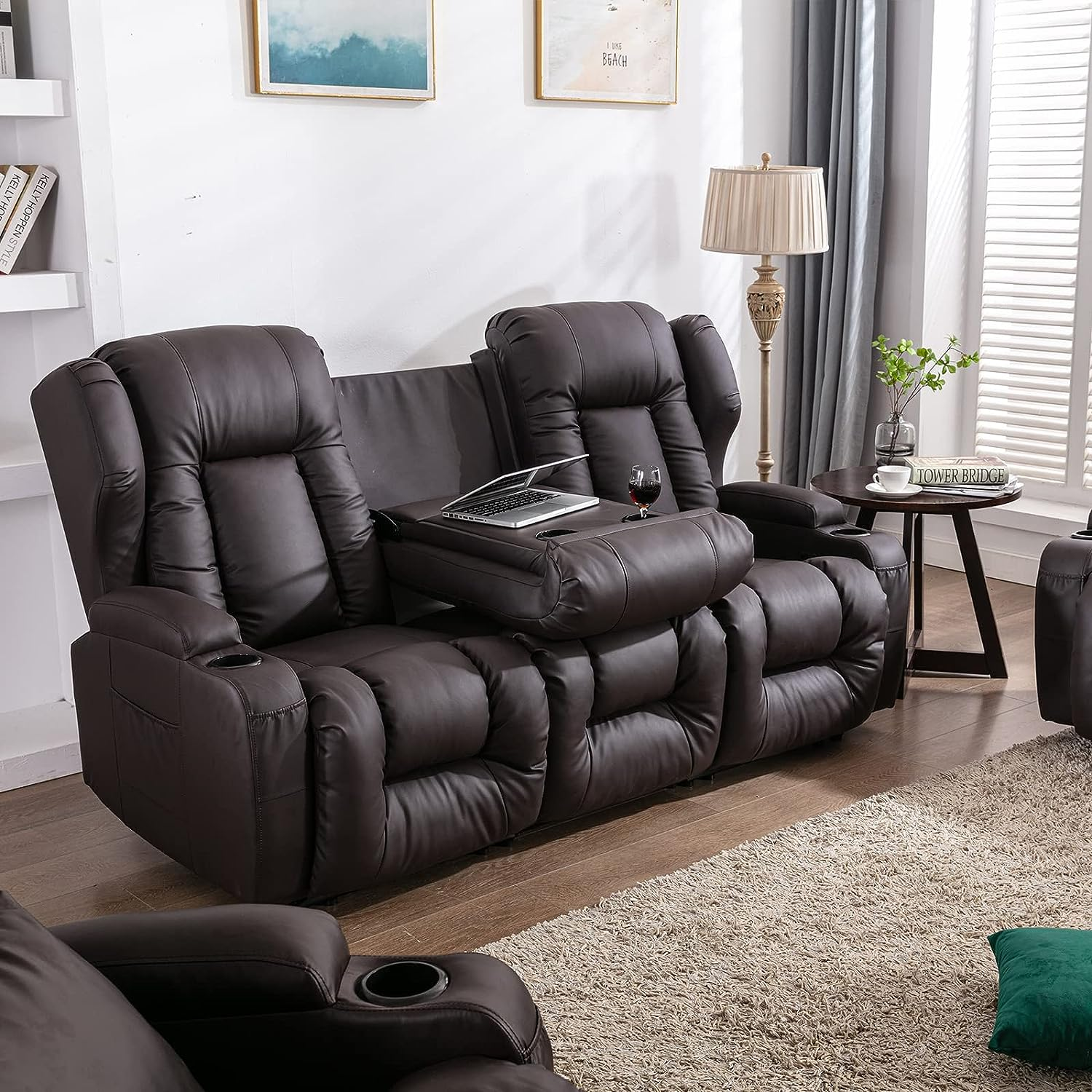SAMERY 76.7'' Loveseat Recliner with Console, 2+3 Seater Sofa Chair Set
