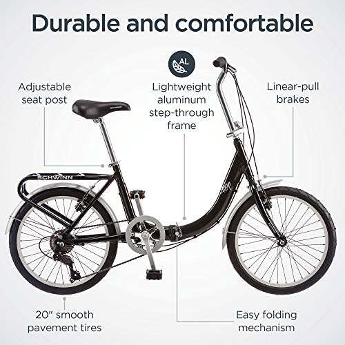 Schwinn Loop Adult Folding Bike for Men and Women, 20-inch Wheels, 7-Speed Drivetrain