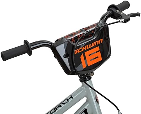 Schwinn Scorch BMX Style Kids Bike  For Boys and Girls Ages 3-7 Years  16-Inch Wheels  Training Wheels Included  Cross Bar Pad and Number Plate  Rider Height 38 to 48 Inches  Grey