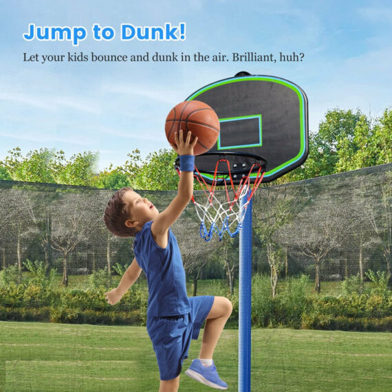 SEGMART 10Ft Kids Trampoline with Enclosure, Ladder & Basketball Hoop - Blue, Weather-Resistant Steel