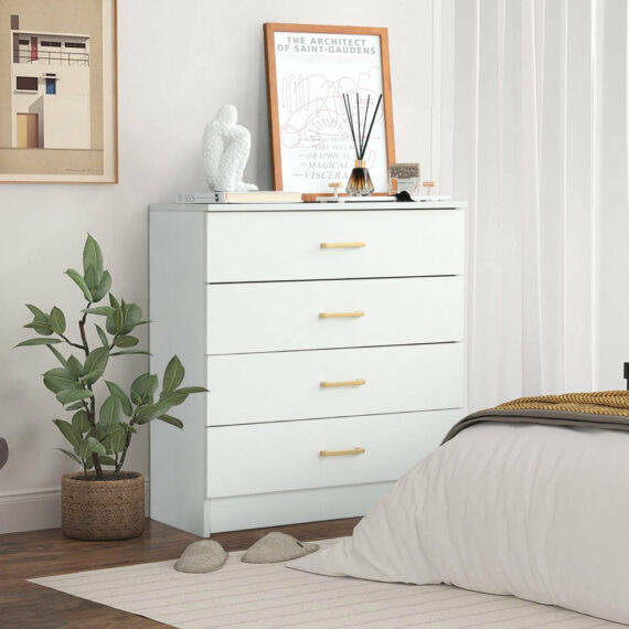 SEGMART 4-Drawer White Wood Dresser, Space-Saving Bedroom Storage, E1 Grade Particle Board