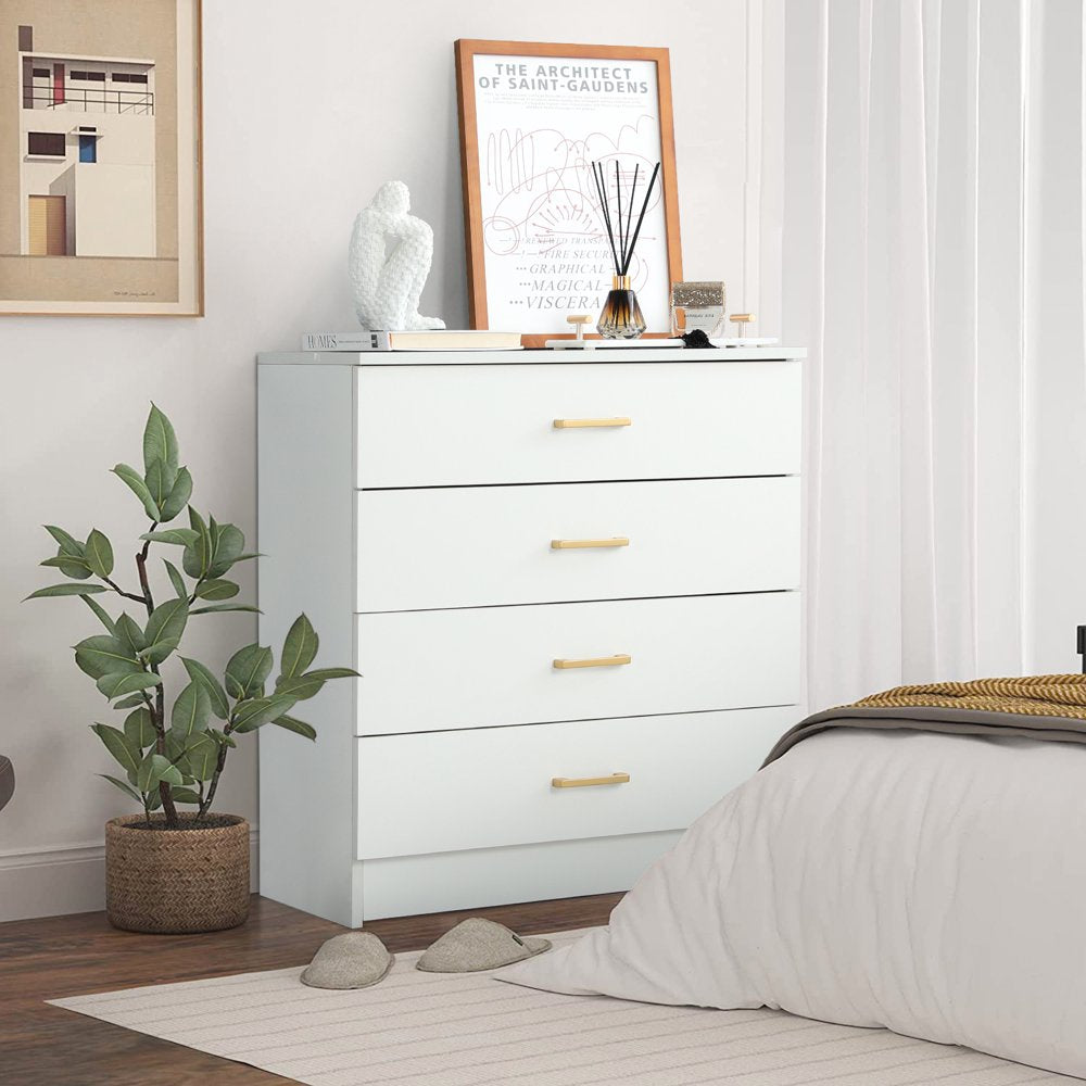 SEGMART 4-Drawer White Wood Dresser, Space-Saving Bedroom Storage, E1 Grade Particle Board