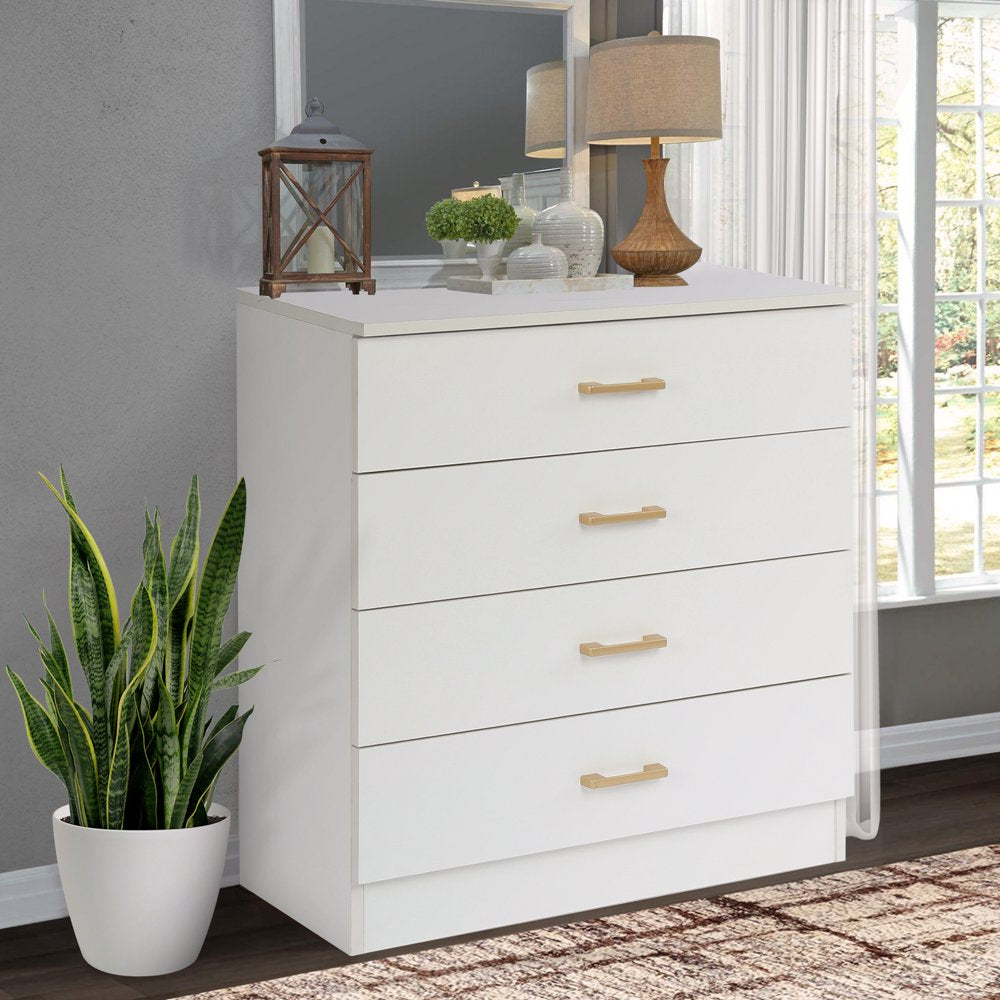 SEGMART 4-Drawer White Wood Dresser, Space-Saving Bedroom Storage, E1 Grade Particle Board