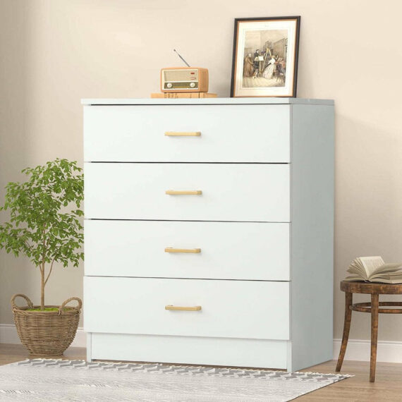 SEGMART 4-Drawer White Wood Dresser, Space-Saving Bedroom Storage, E1 Grade Particle Board