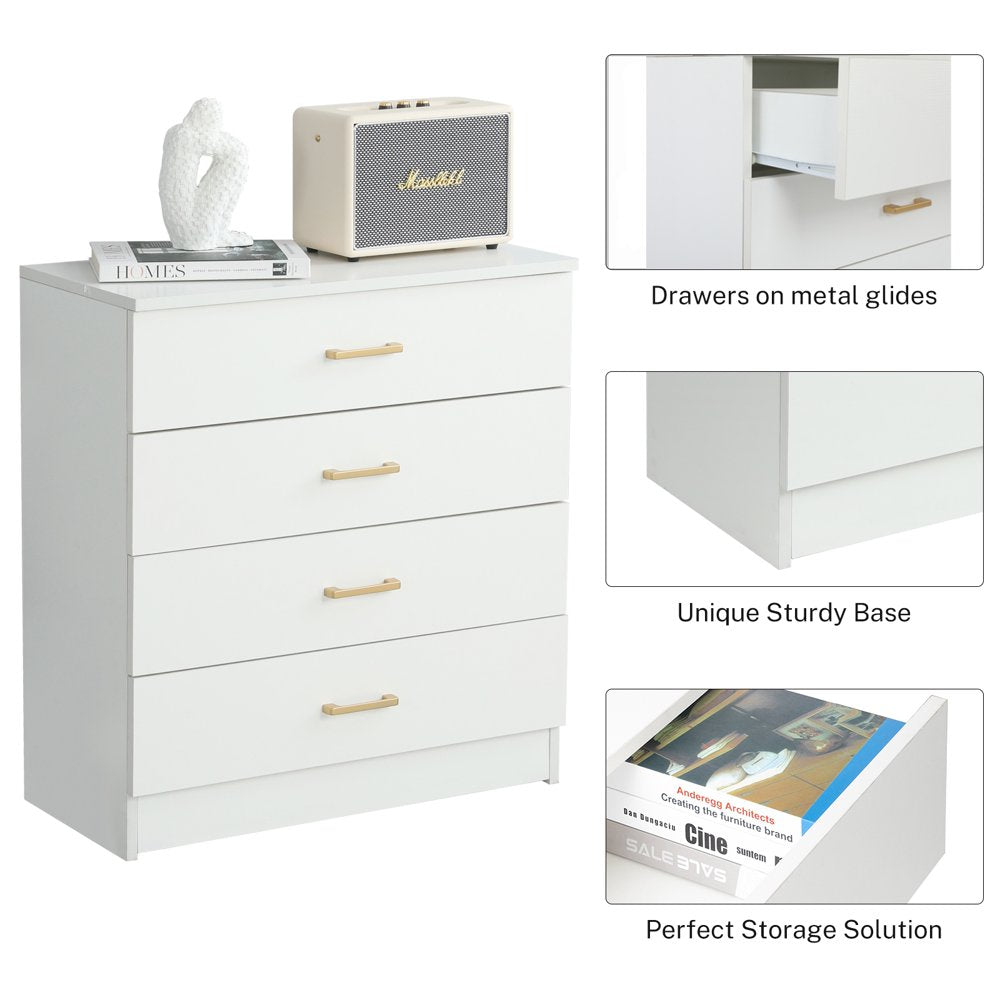 SEGMART 4-Drawer White Wood Dresser, Space-Saving Bedroom Storage, E1 Grade Particle Board