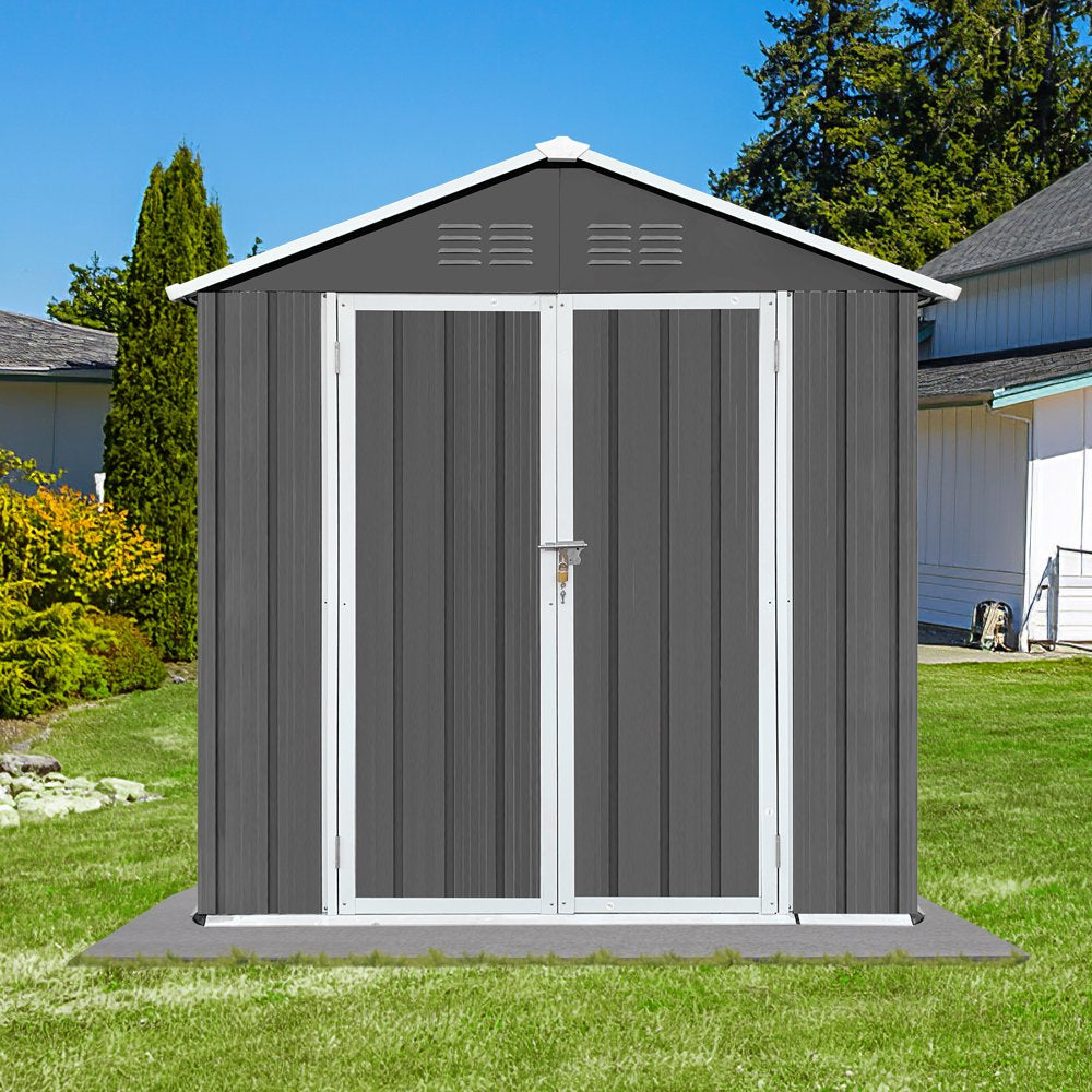 Seizeen 6' x 4' Galvanized Steel Outdoor Storage Shed with Lockable Doors, Rustproof & UV-Resistant, Dark Gray